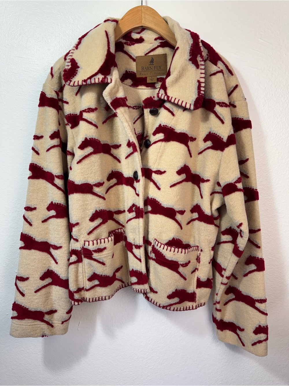 Barn Fly Ranch Collection Horse Print Fleece Jacket Large Made in USA